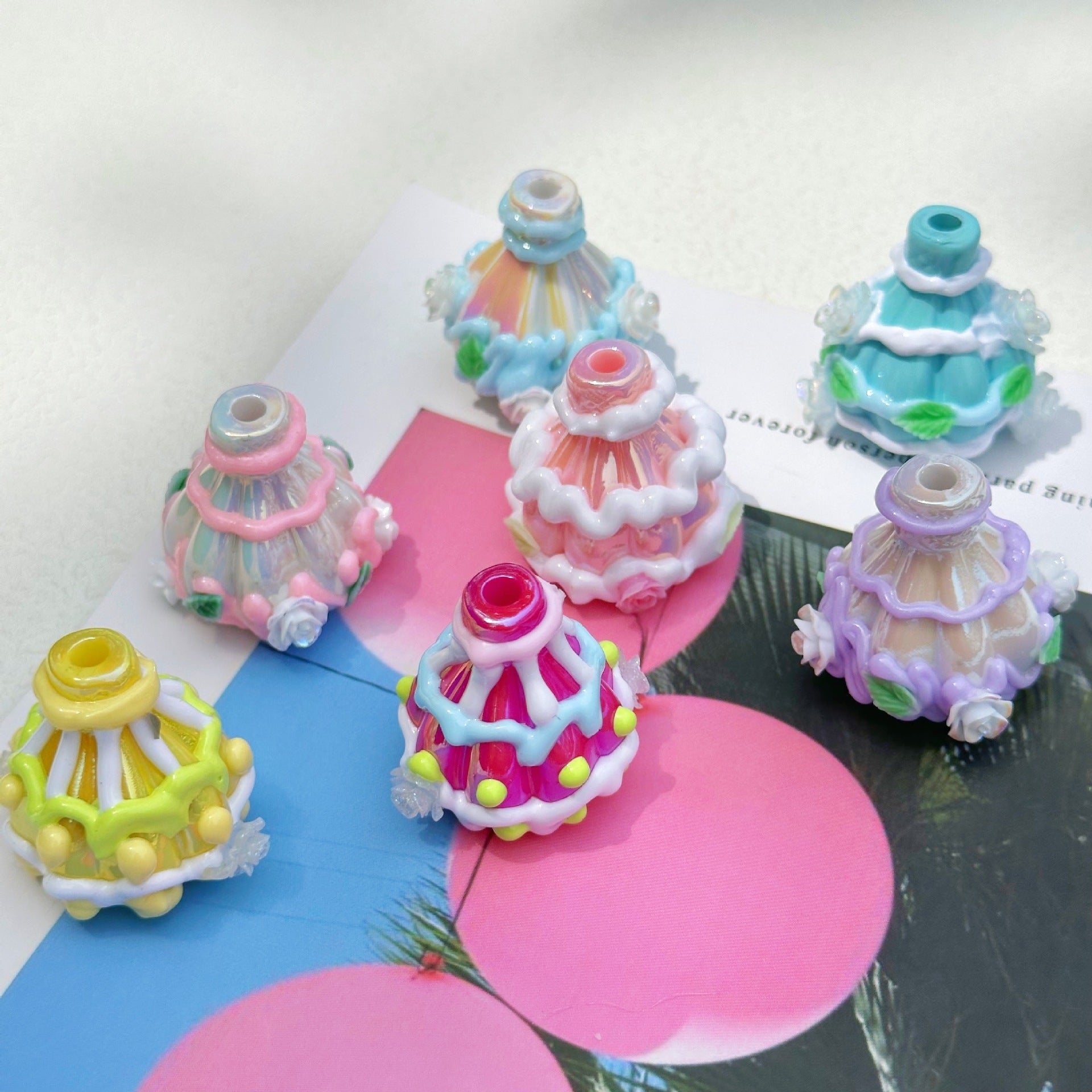 Wholesale 5pcs 3mm Flower Cream Hot Air Balloon Hand-painted Beads